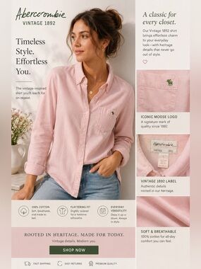 Vintage Abercrombie Light Pink Button-Down Shirt